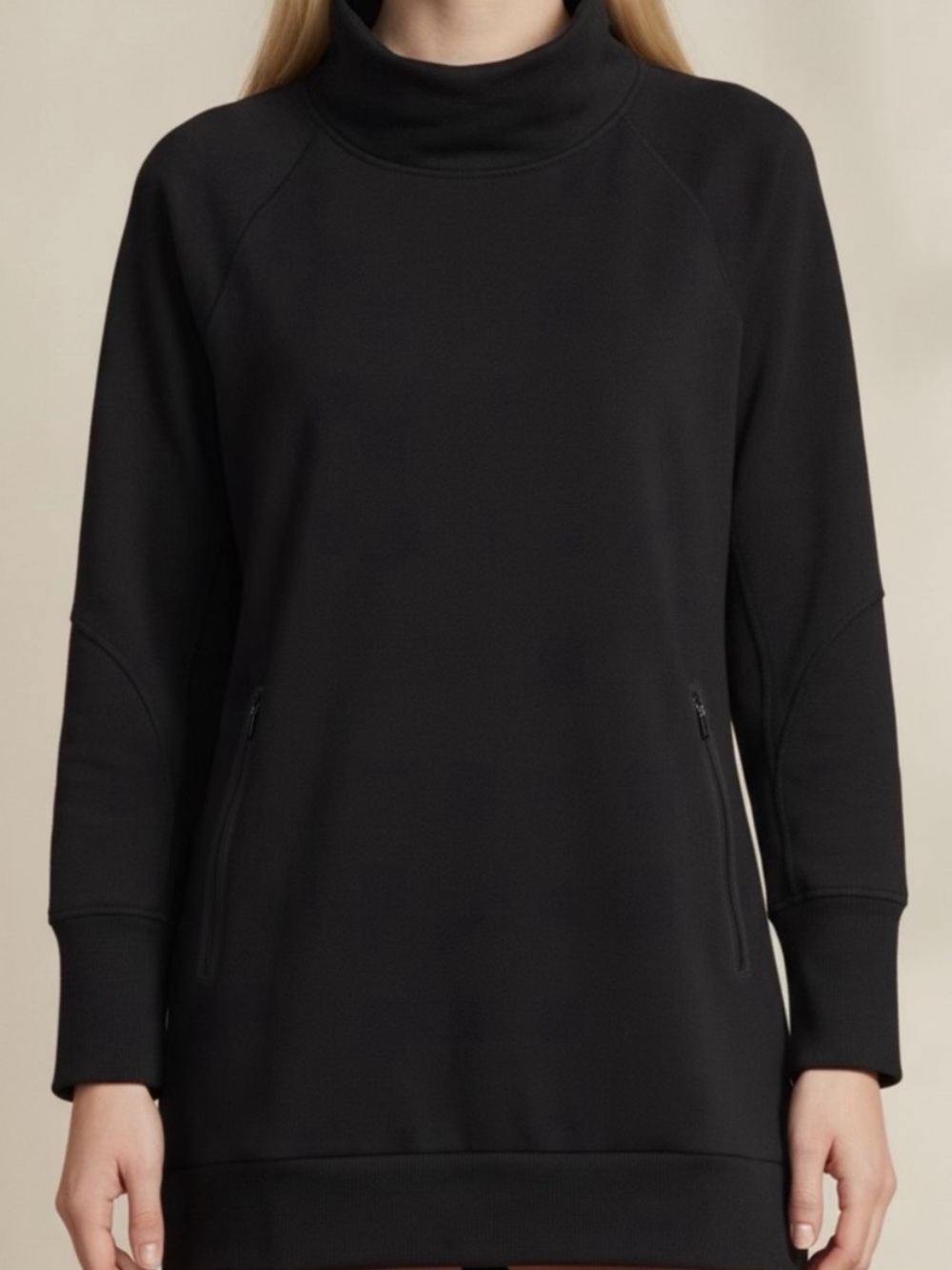 Lands' End Black Funnel Neck Sweatshirt Tunic Sz L